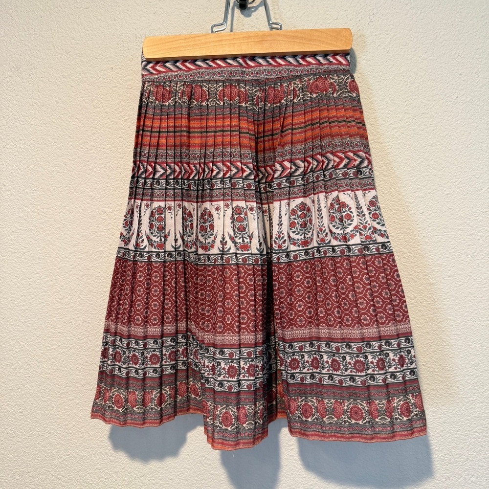 Peppermint Kids Tribe Vibe Pleated Boho Skirt Beige Red Brown Floral 4-5 Years